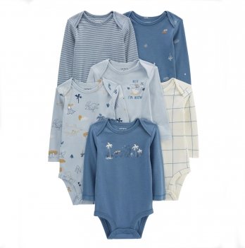 Набор боди для новорожденных Carter's с длинным рукавом для мальчика 3-24 мес 6 шт Голубой/Молочный 1P567310