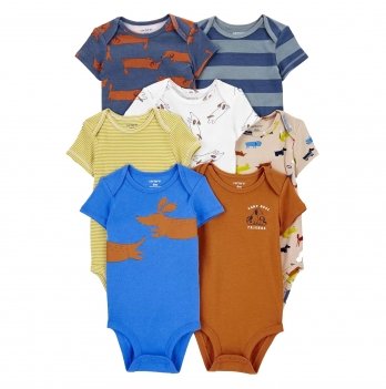Набор боди для новорожденных Carter's с коротким рукавом для мальчика 0-1 мес 7 шт Синий/Оранжевый/Белый 1P621410