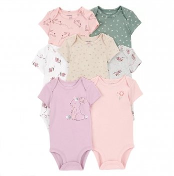 Набор боди для новорожденных Carter's с коротким рукавом для девочки 0-24 мес 7 шт Розовый/Серый/Мятный 1P621710