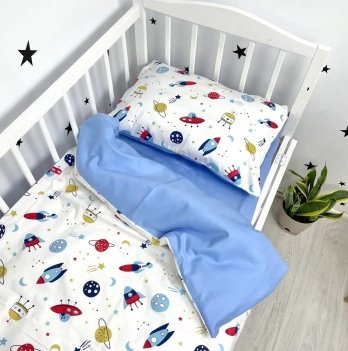Детское постельное белье в кроватку Oh My Kids Space Сатин Синий ПБ-024-С