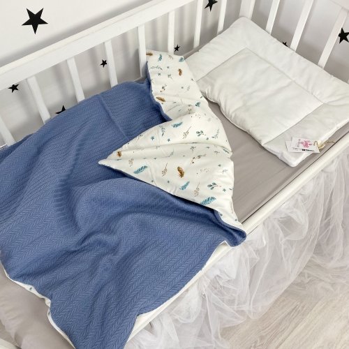 Плед для новорожденных Oh My Kids Перья Пике/Сатин Синий 100х80 см КУ-237-СП