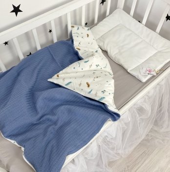 Плед для новорожденных Oh My Kids Перья Пике/Сатин Синий 100х80 см КУ-237-СП