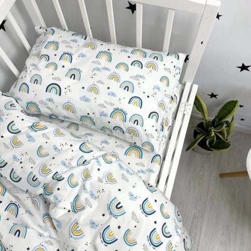 Детское постельное белье в кроватку Oh My Kids Rainbows Сатин Голубой ПБ-065-Х