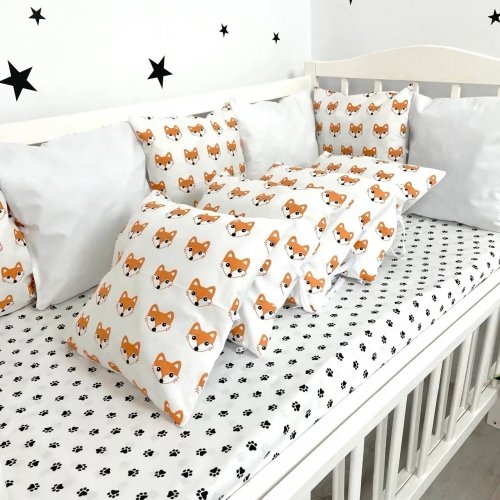 Бортики в кроватку Oh My Kids Foxes Ранфорс Белый/Оранжевый 12 шт Б-022-Х
