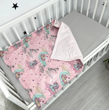 Плед для новорожденных Oh My Kids Единорожки Ранфорс Розовый 100х80 см КЛ-032-ХП