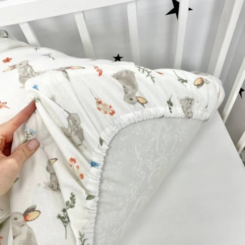 Детское постельное белье в кроватку Oh My Kids Зайки Фланель Бежевый ПБ-015-Ф