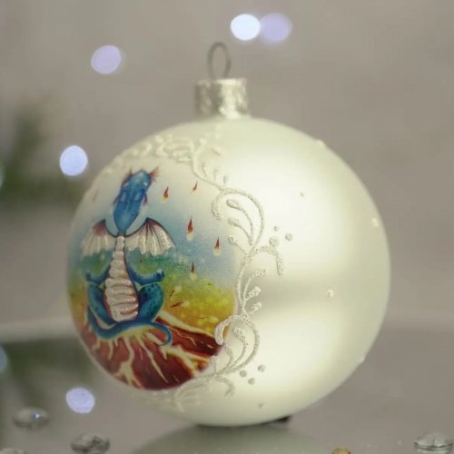 Новогодний шар на елку Santa Shop Дракон - Невозмутимый Белый 8,5 см 4820001112627