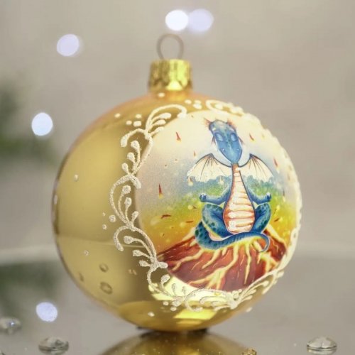 Новогодний шар на елку Santa Shop Дракон - Невозмутимый Золотой 8,5 см 4820001112641