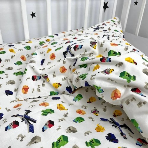 Детское постельное белье в кроватку Oh My Kids Minecraft Ранфорс Белый/Зеленый ПБ-034-Х