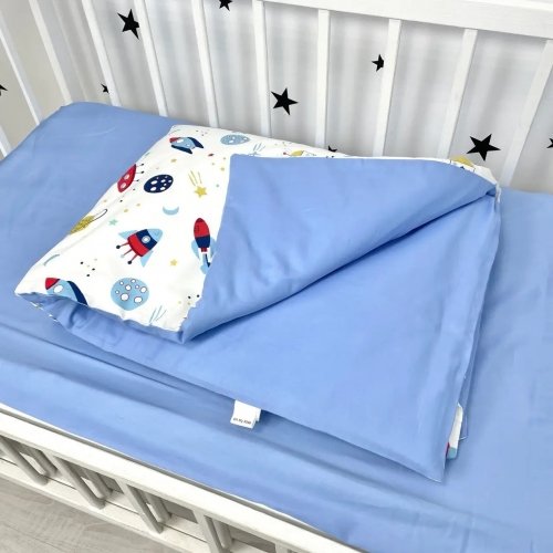 Детское постельное белье в кроватку Oh My Kids Space Сатин Синий ПБ-024-С