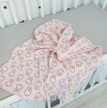Муслиновый плед для новорожденных Oh My Kids Зайки Муслин Розовый 90х70 см МПЛ-005