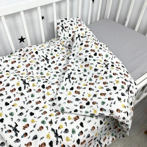 Детское постельное белье в кроватку Oh My Kids Minecraft Ранфорс Белый/Серый ПБ-097-Х