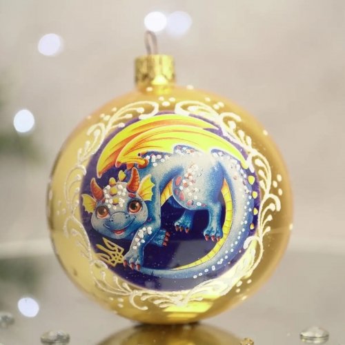 Новогодний шар на елку Santa Shop Дракон – Победитель Золотой 8,5 см 4820001112726