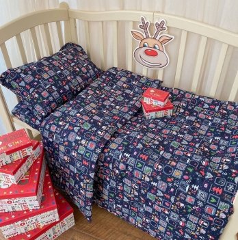 Детское постельное белье в кроватку BetiS Новий рік Ранфорс Синий 27689779