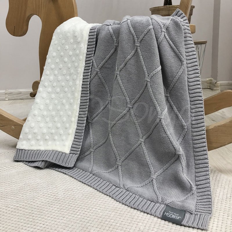 Плед вязанный Маленькая Соня WellSoft хлопок Ромб Серый 937552 75х90 см