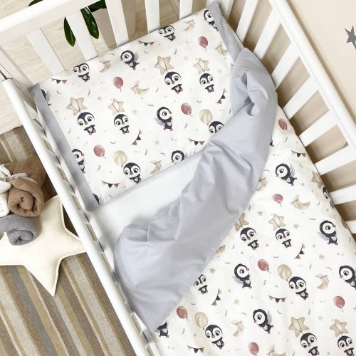 Детское постельное белье в кроватку Маленькая Соня Happy night Пингвин Серый/Синий 03107152