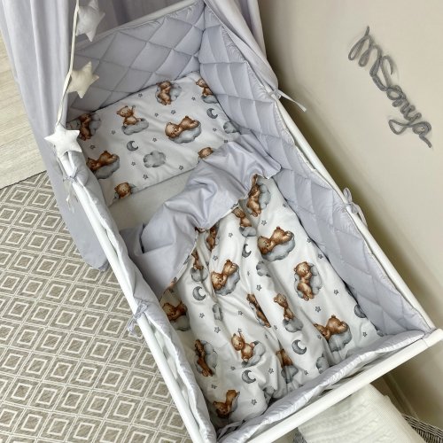 Детское постельное белье и бортики в кроватку Маленькая Соня Baby Mix Тедди серый Белый/Серый 0291128