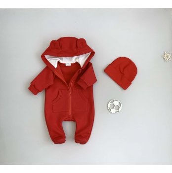 Детский комбинезон для новорожденных с начесом My Little Fish Мишка 0-18 мес Красный 014-13