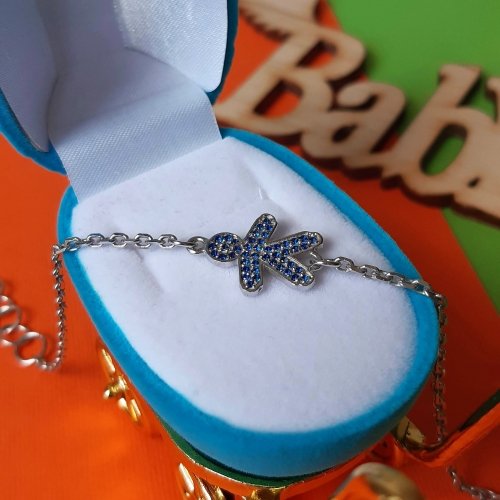 Серебряный браслет для мамы UMAX Мальчик синий 4120/43bl