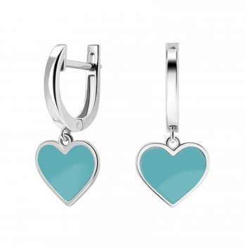 Серебряные сережки UMAX с эмалью Нежное сердце Бирюзовый 20589ebir