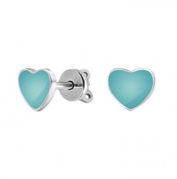 Серебряные сережки пусеты UMAX Сердечки с эмалью Нежное сердце Бирюзовый 20502ebir