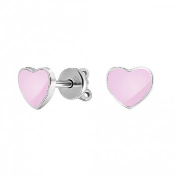 Серебряные сережки пусеты UMAX Сердечки с эмалью Нежное сердце Розовый 20502eroz
