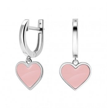 Серебряные сережки UMAX с эмалью Сердечко Розовый 20589eroz