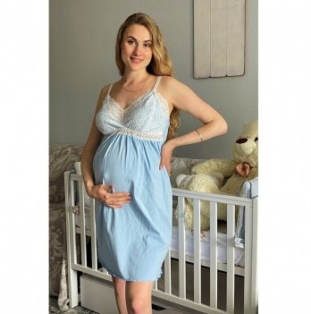 Ночная рубашка для беременных и кормящих Dianora Трикотаж Голубой/Белый 2066 1227