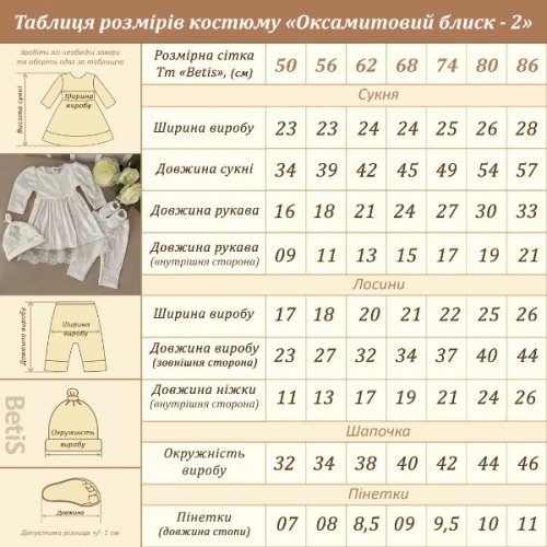 Комплект одежды для крещения BetiS Оксамитовий блиск-2 0 - 18 мес Бархат Молочный/Пудровый 91449061