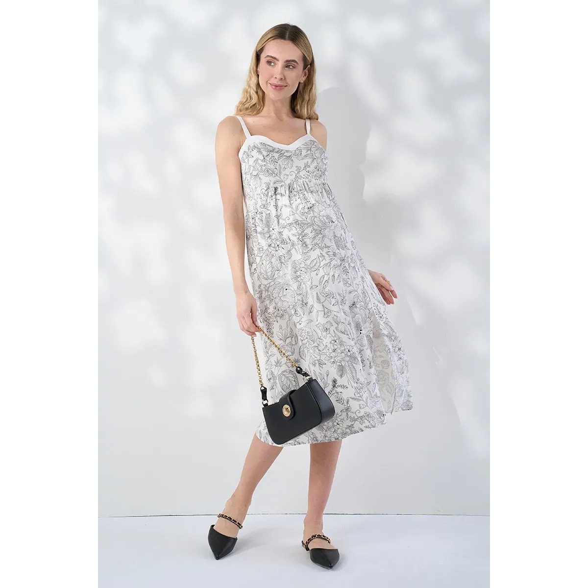 Сарафан для беременных и кормящих Юла Мама Amelie Молочный/Черный SF-26.061