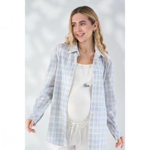 Рубашка в клетку для беременных и кормящих Юла Мама Rey Голубой/Молочный BL-26.032