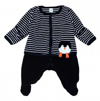 Велюровый комбинезон детский Minikin Пингвинчик Черный 0-9 месяцев 215704