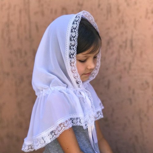 Церковный платок для девочки BetiS Чарівна світлинка Шифон Белый 60х90 см 27685630