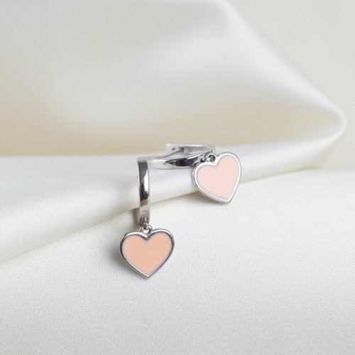 Серебряные сережки UMAX с эмалью Нежное сердце Розовый 20589eroz