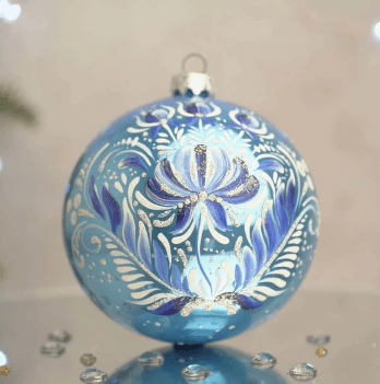 Новогодний шар на елку Santa Shop Квіти щастя Голубой 10 см 4820001154269