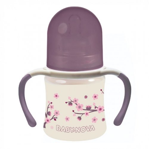 Бутылочка для кормления с ручками Baby-Nova Декор 150 мл Сиреневый 3966383