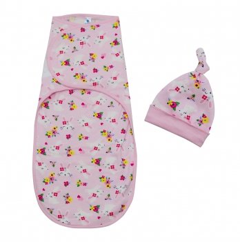 Пеленка кокон для новорожденных на липучках с шапочкой Minikin Лапочка 0 - 3 мес Розовый/Белый 229101