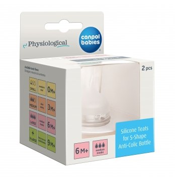 Соска силиконовая к бутылочке Canpol babies S-Shape L 6m+ Medium 2 шт 59/893
