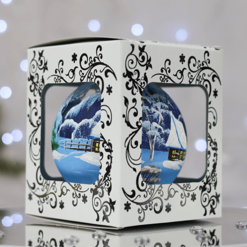 Новогодний шар на елку Santa Shop Дом на пруду Синий 10 см 7806723189571