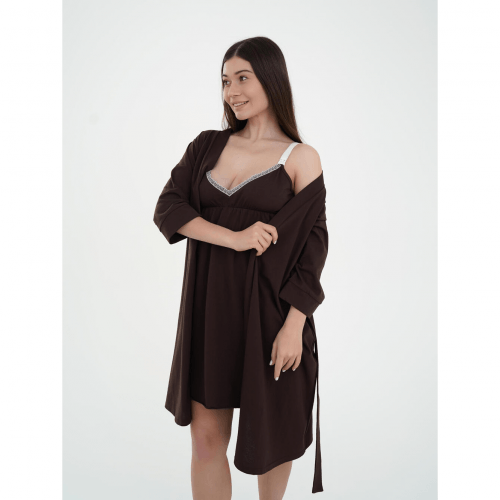 Ночная рубашка в роддом для беременных и кормящих Мамин Дім Smart Care Шоколадный 24133