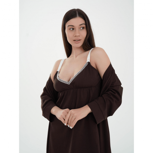 Ночная рубашка в роддом для беременных и кормящих Мамин Дім Smart Care Шоколадный 24133