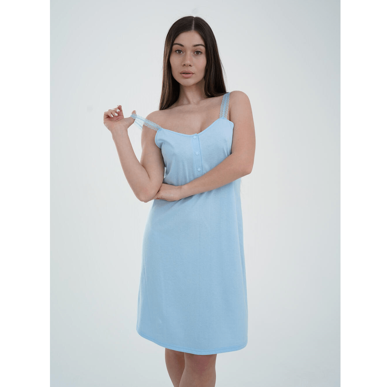 Ночная рубашка в роддом для беременных и кормящих Мамин Дім Голубой 24144