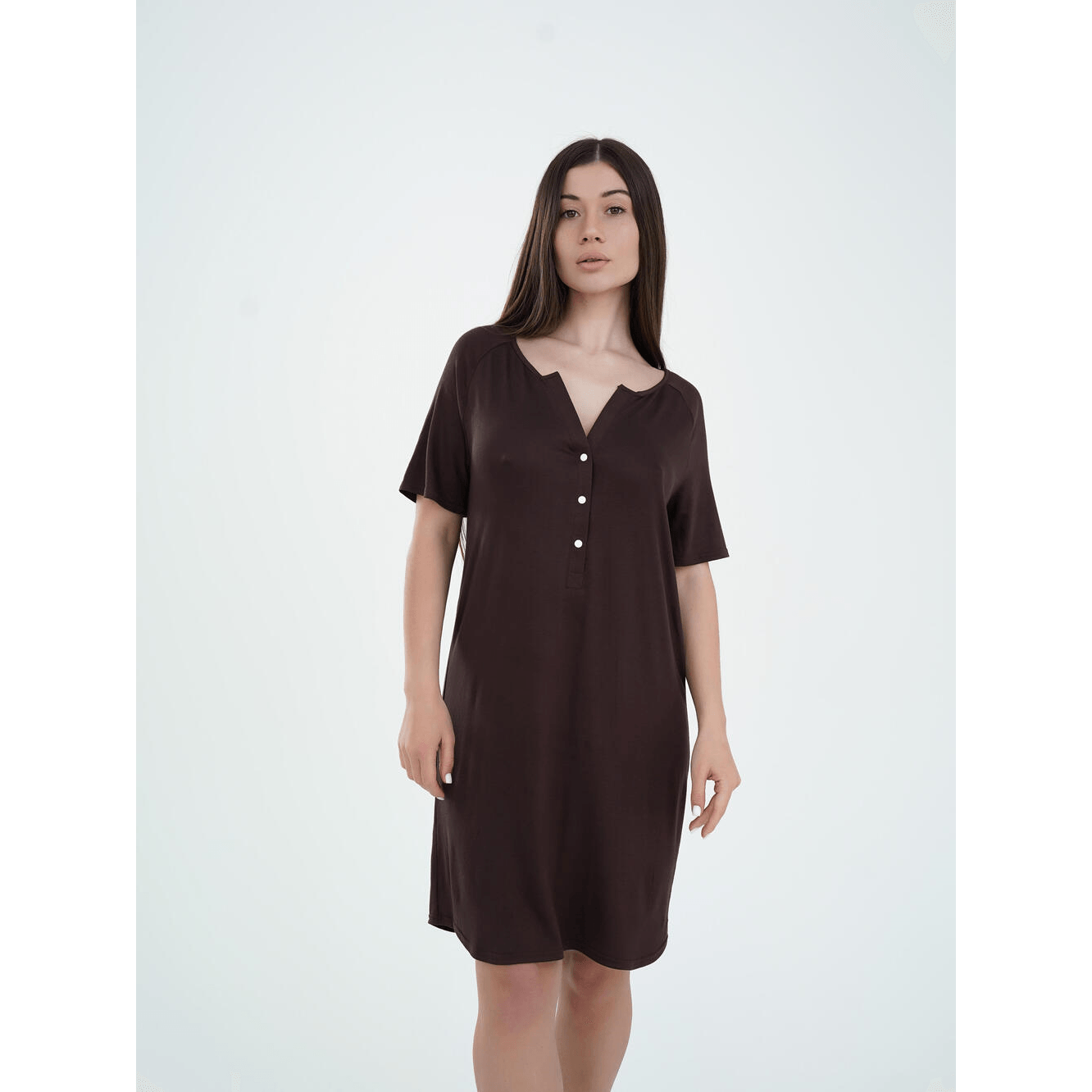 Ночная рубашка в роддом для беременных и кормящих Мамин Дім Lazy Какао 24190