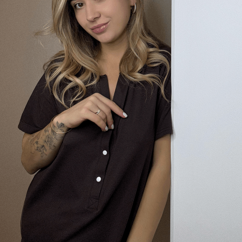 Ночная рубашка в роддом для беременных и кормящих Мамин Дім Lazy Коричневый 24190