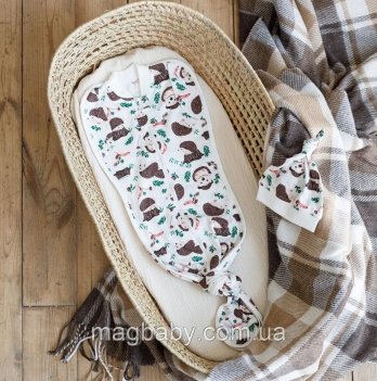 Пеленка кокон для новорожденных на молнии с шапочкой Magbaby Каспер Ежики Белый/Коричневый 104051