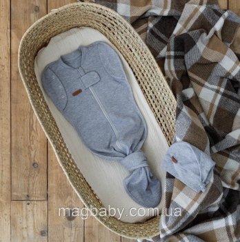 Пеленка кокон для новорожденных на молнии с шапочкой  Magbaby Каспер Серый меланж Темно-серый 103421