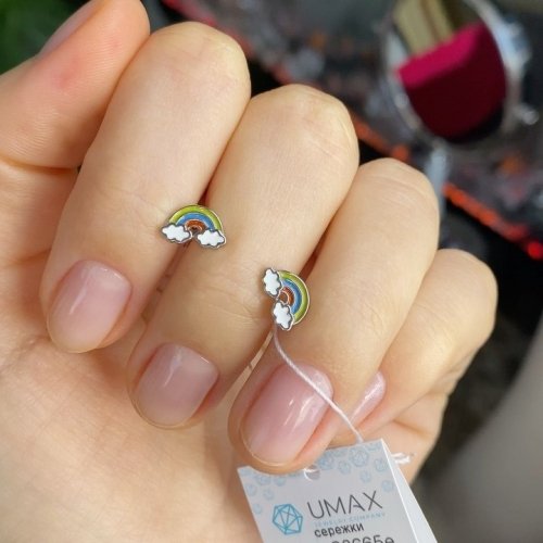 Серебряные сережки пусеты детские UMAX Радуга 20665e