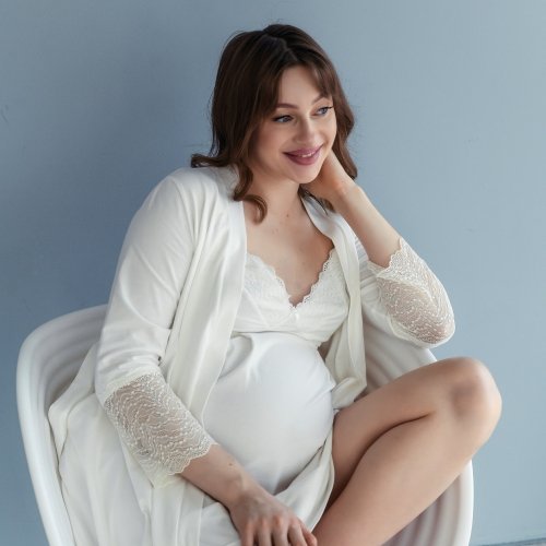 Халат для беременных и кормящих Мамин Дім Молочный 25318