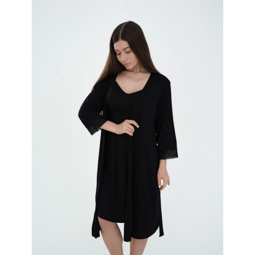 Халат для беременных и кормящих Мамин Дім Soft&Lace Черный 25319