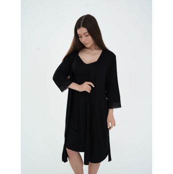 Халат для беременных и кормящих Мамин Дім Soft&Lace Черный 25319